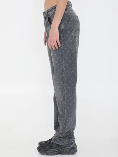 Marine Serre Moon Laser Grey Wash Denim Straight Jeans In Gray