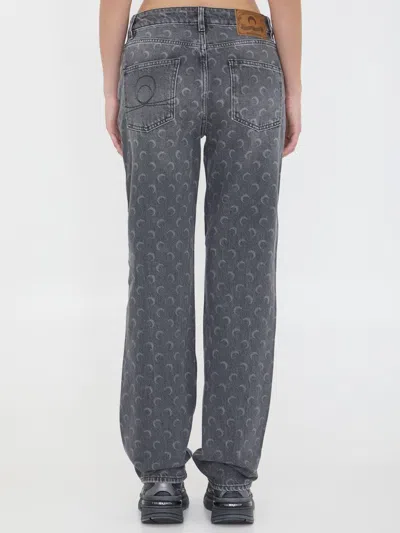 Marine Serre Moon Laser Grey Wash Denim Straight Jeans In Gray