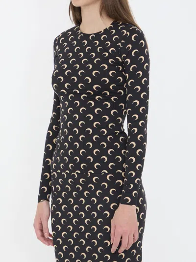 Marine Serre Moon Printed Jersey Ls Crewneck Top Tops Black In Multi