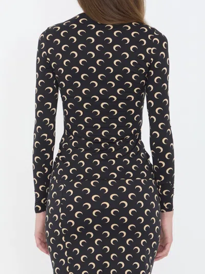 Marine Serre Moon Printed Jersey Ls Crewneck Top Tops Black In Multi