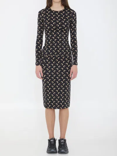 Marine Serre Moon Printed Jersey Ls Crewneck Top Tops Black In Multi