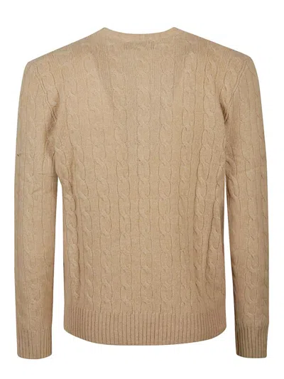 Polo Ralph Lauren Beige Cable Knit Crewneck Sweater With Pony Embroidery On The Front In Wool And Cashmere Man In Nude