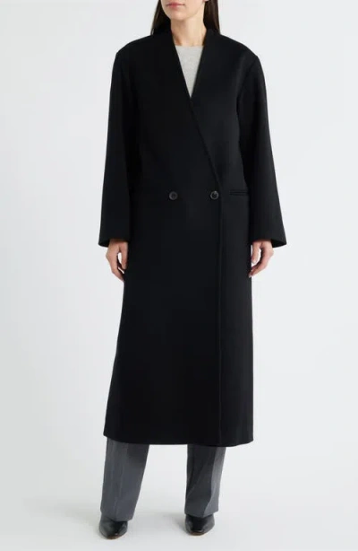 Fleurette Layla Double Breasted Wool Coat In Black