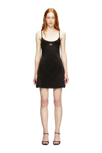 Diesel Mini Dress In Cotton With Oval D Logo In Black
