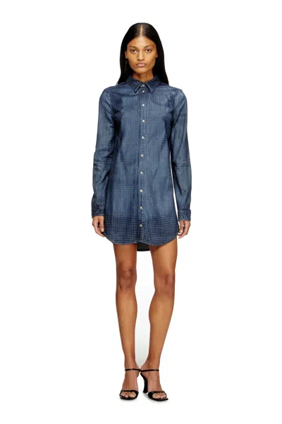 Diesel Shirt Dress In Fluid Prince Of Wales Denim In Blue