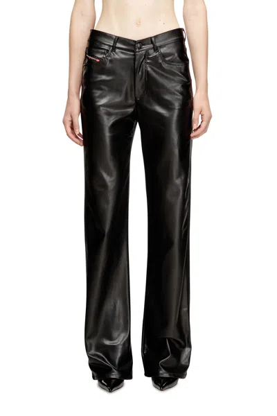 Diesel Faux Leather Wide Leg Trousers Belt Loops In Black