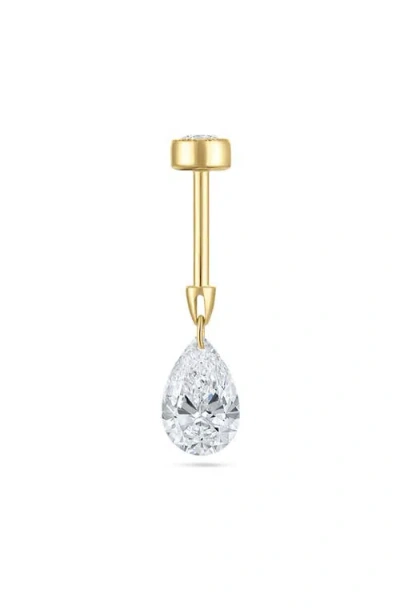 Maria Tash Floating Pear Diamond Charm Single Threaded Stud Earring In Gold