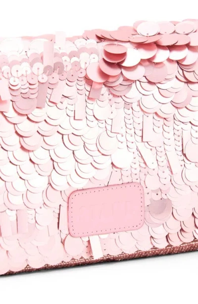 Staud Timmy Leather-trimmed Sequined Satin Shoulder Bag In Orange