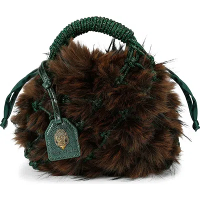 Kurt Geiger Womens Green Oth Macrame Small Faux-fur Grab Bag In Brown