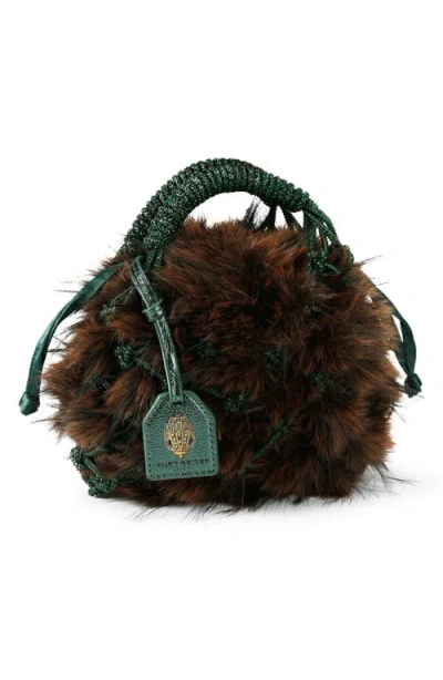 Kurt Geiger Womens Green Oth Macrame Small Faux-fur Grab Bag In Brown