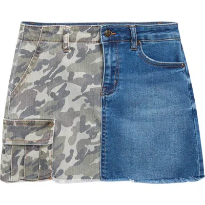 Tractr Kids' Colorblock Camo Print & Denim Skirt In Animal Print