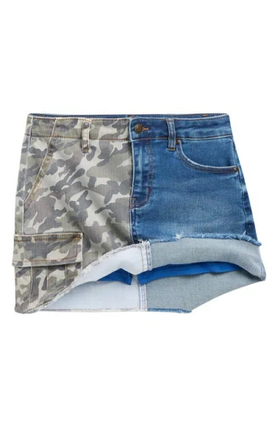 Tractr Kids' Colorblock Camo Print & Denim Skirt In Animal Print
