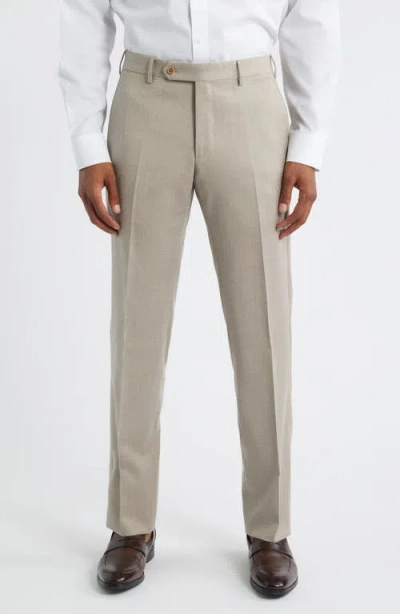 Zanella Parker Flat Front Stretch Wool Flannel Trousers In Neutral