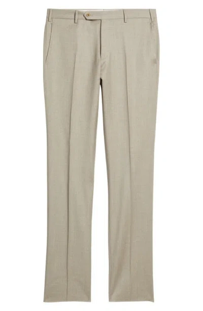 Zanella Parker Flat Front Stretch Wool Flannel Trousers In Neutral