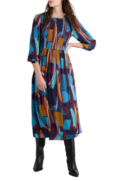 Seasalt Cornwall Meadowsweet Geo Print Smocked Midi Dress In Blue