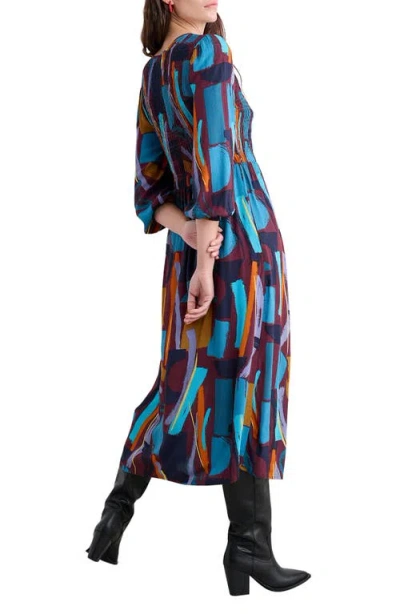 Seasalt Cornwall Meadowsweet Geo Print Smocked Midi Dress In Blue