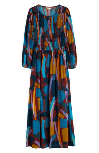 Seasalt Cornwall Meadowsweet Geo Print Smocked Midi Dress In Blue