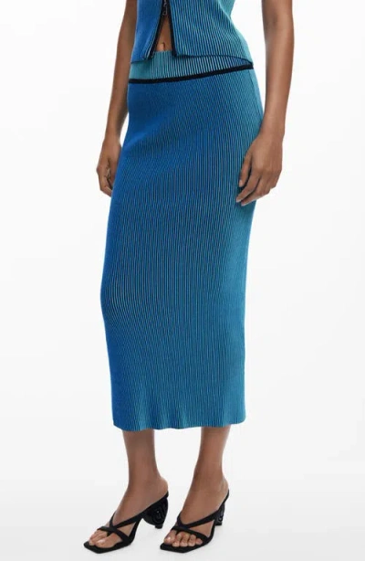 Desigual Rib Column Skirt In Blue