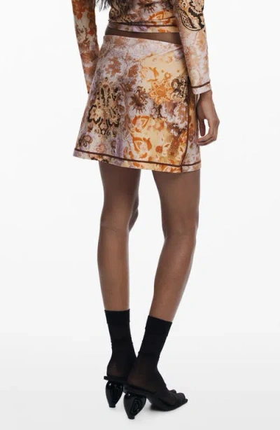Desigual Textured Floral Pull-on Miniskirt In Orange
