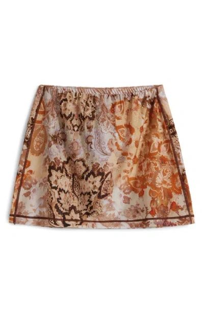 Desigual Textured Floral Pull-on Miniskirt In Orange