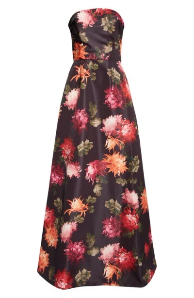 Carolina Herrera Chrysanthemum Print Strapless Faille Gown In Multi