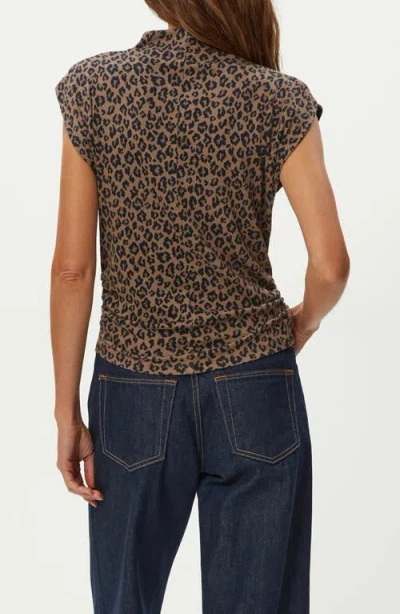 Michael Stars Amara Leopard Print Power Shoulder Tee In Brown