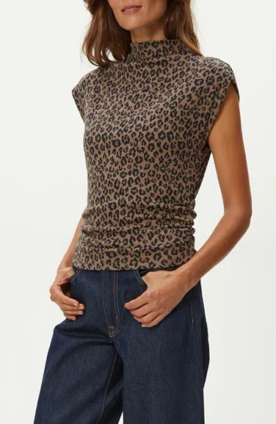 Michael Stars Amara Leopard Print Power Shoulder Tee In Brown