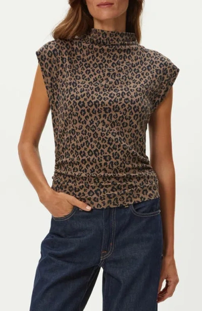 Michael Stars Amara Leopard Print Power Shoulder Tee In Brown