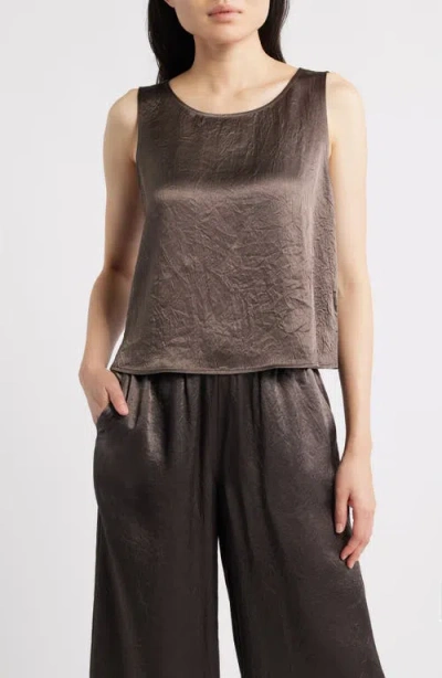 Eileen Fisher Crinkle Satin Shell Top In Brown