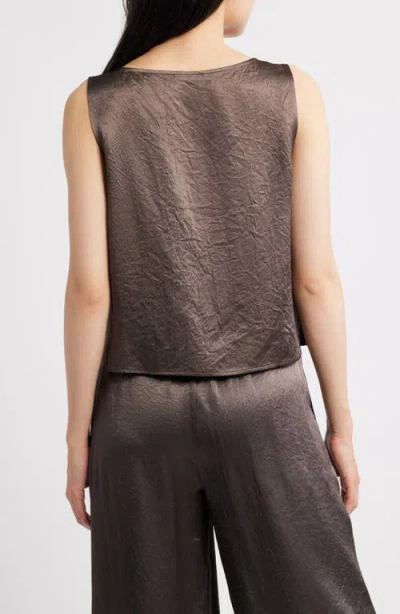 Eileen Fisher Crinkle Satin Shell Top In Brown