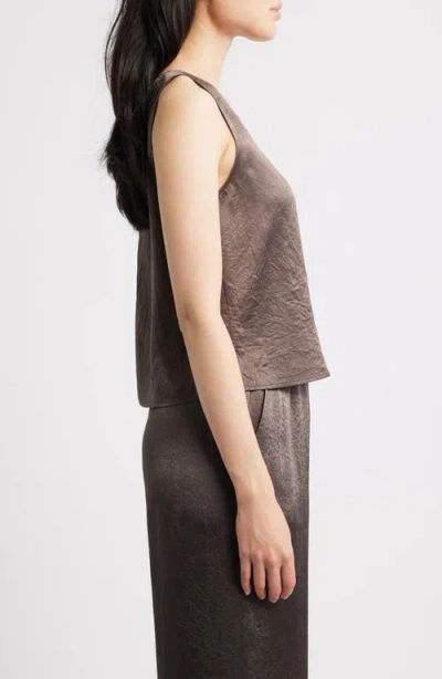 Eileen Fisher Crinkle Satin Shell Top In Brown