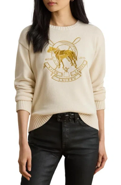 Ralph Lauren Lauren  Embroidered Crewneck Sweater In Brown