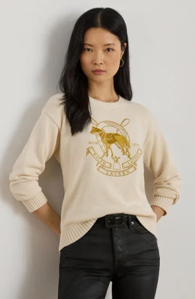 Ralph Lauren Lauren  Embroidered Crewneck Sweater In Brown