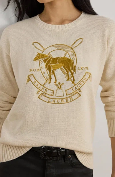 Ralph Lauren Lauren  Embroidered Crewneck Sweater In Brown
