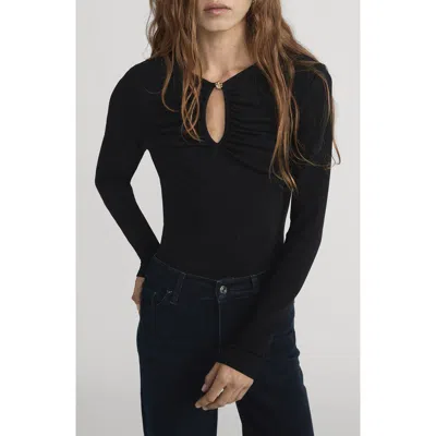 Frame The Keyhole Long Sleeve Top In Black
