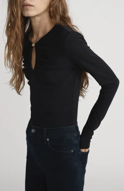 Frame The Keyhole Long Sleeve Top In Black