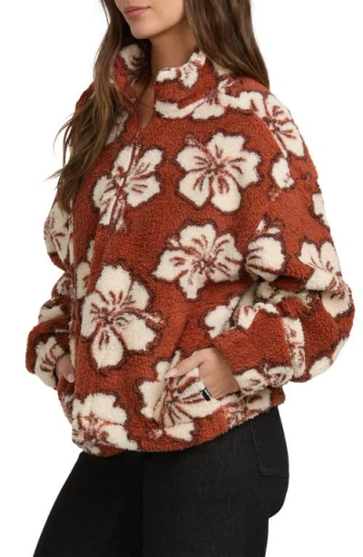 Billabong All The Time High Pile Fleece Quarter Zip Pullover In Brown