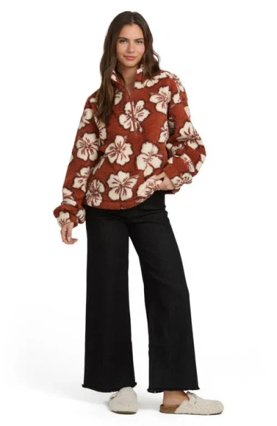 Billabong All The Time High Pile Fleece Quarter Zip Pullover In Brown