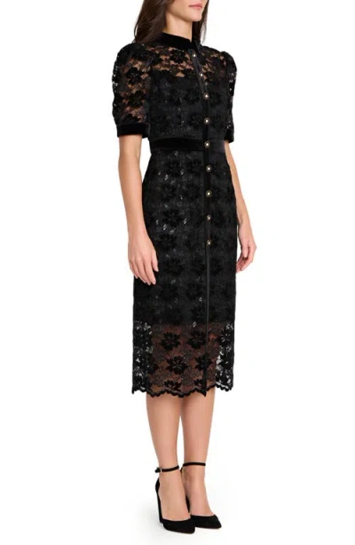 Tahari Asl Metallic Lace & Velvet Shirtdress In Black