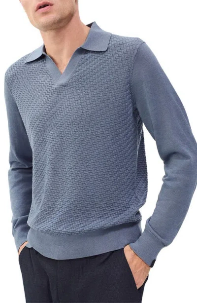 Rag & Bone Charles Wool Johnny Collar Polo Sweater In Blue
