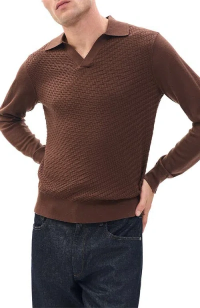 Rag & Bone Charles Wool Johnny Collar Polo Sweater In Brown