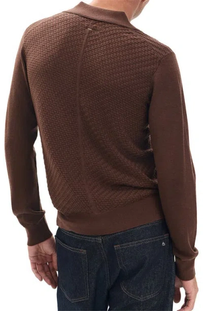 Rag & Bone Charles Wool Johnny Collar Polo Sweater In Brown