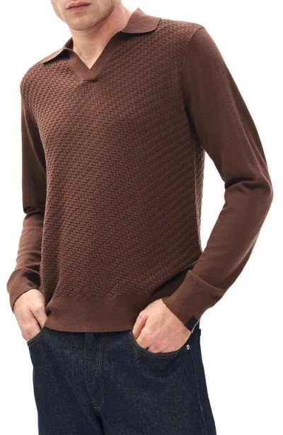 Rag & Bone Charles Wool Johnny Collar Polo Sweater In Brown