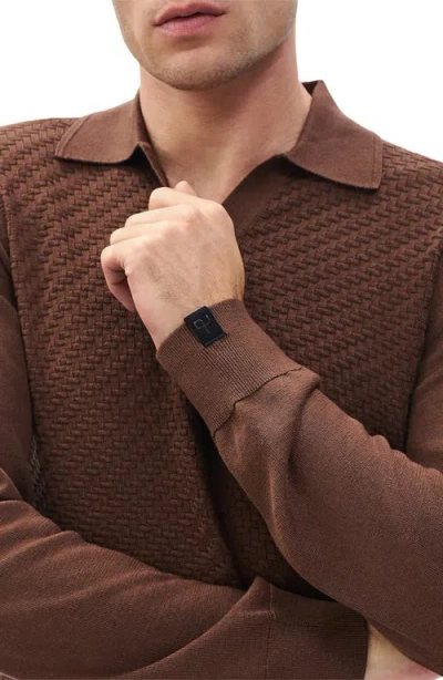 Rag & Bone Charles Wool Johnny Collar Polo Sweater In Brown