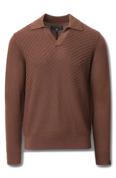 Rag & Bone Charles Wool Johnny Collar Polo Sweater In Brown