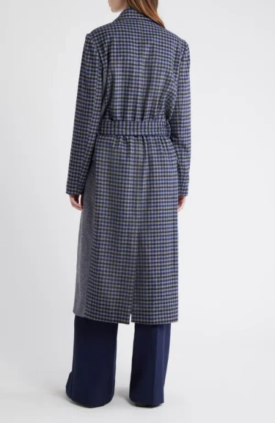Dra Maggie Blockcheck Wool Blend Wrap Coat In Blue