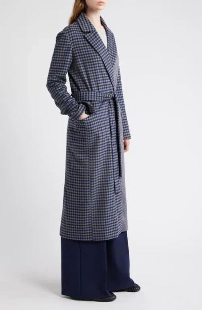 Dra Maggie Blockcheck Wool Blend Wrap Coat In Blue
