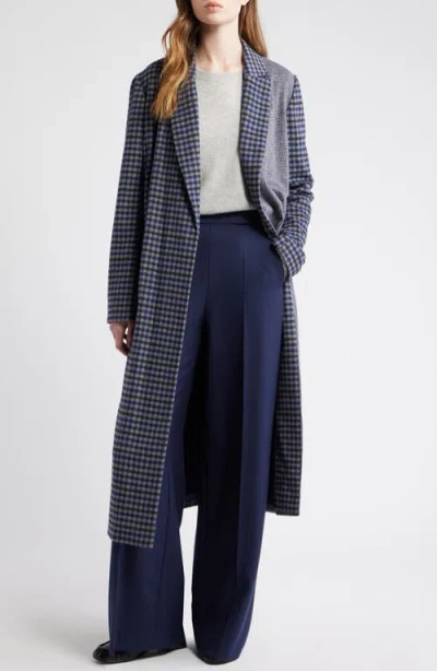 Dra Maggie Blockcheck Wool Blend Wrap Coat In Blue