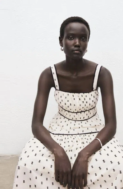 Mango Plumeti Midi Dress Ecru In Multi