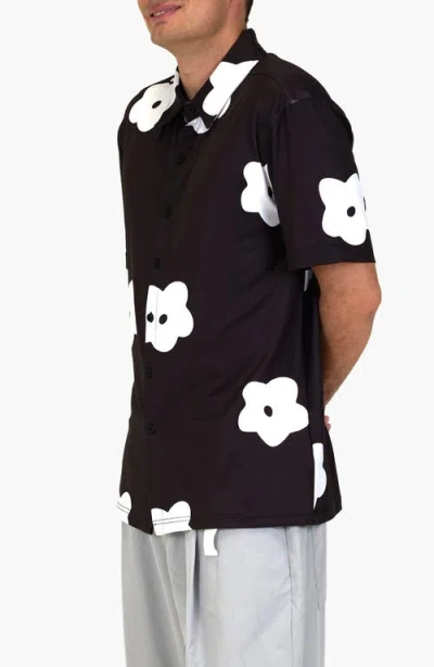 Vast Flower Patch Aqua Terra Performance Short Sleeve Button-up Shirt In Purple